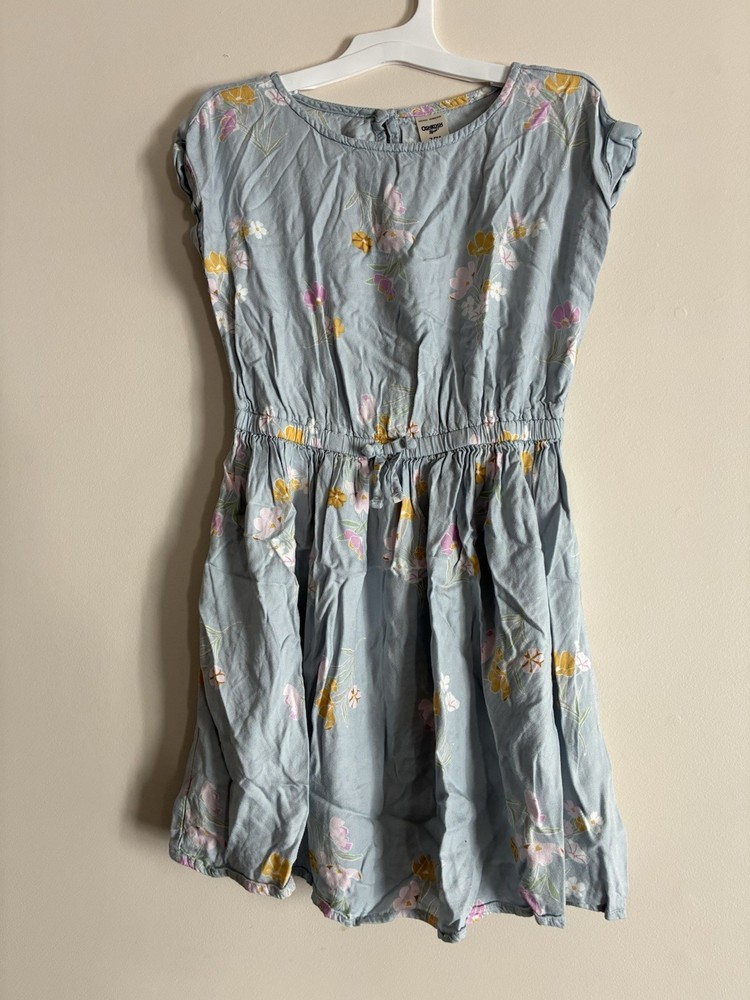 OshKosh B'Gosh Kids Girls Pink Floral Cinched Waist 100% Viscose Dress Blue 7/7A