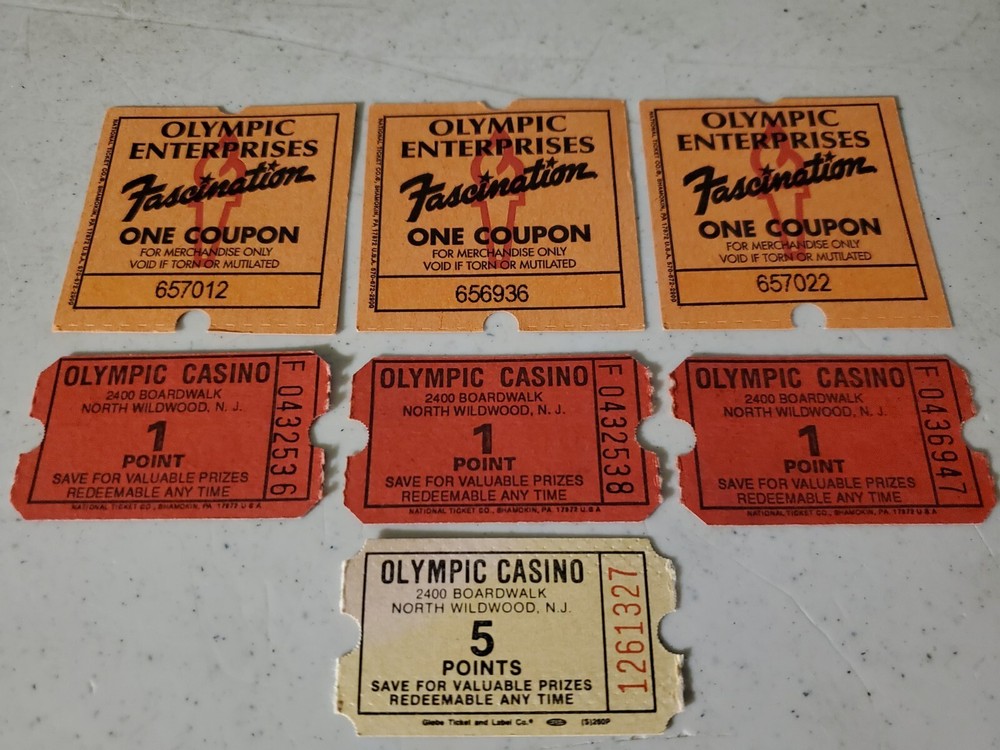 7 Lot Vintage Fascination Coupon Tickets N Wildwood NJ Boardwalk Olympic Casino-image