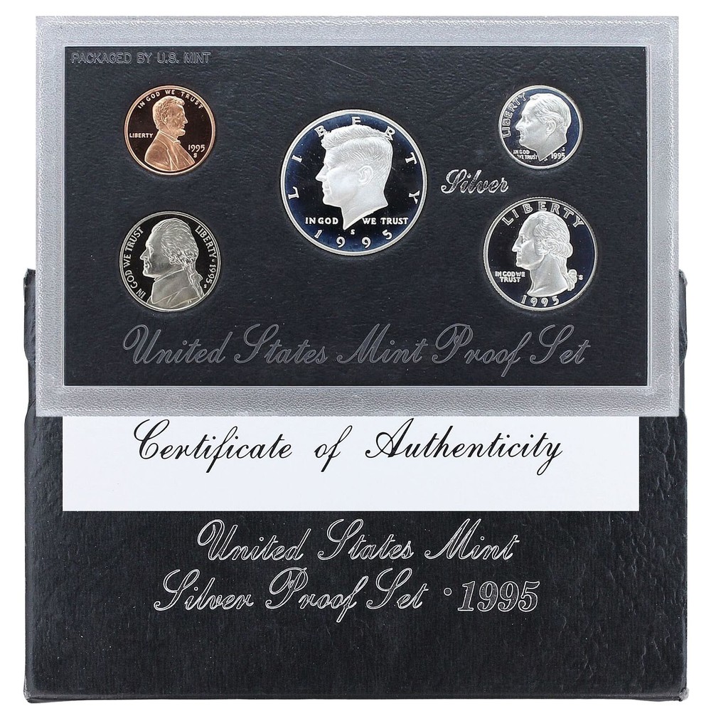 1995 United States Mint Silver Proof Set - 5 Coins - COA & OGP  90% Silver