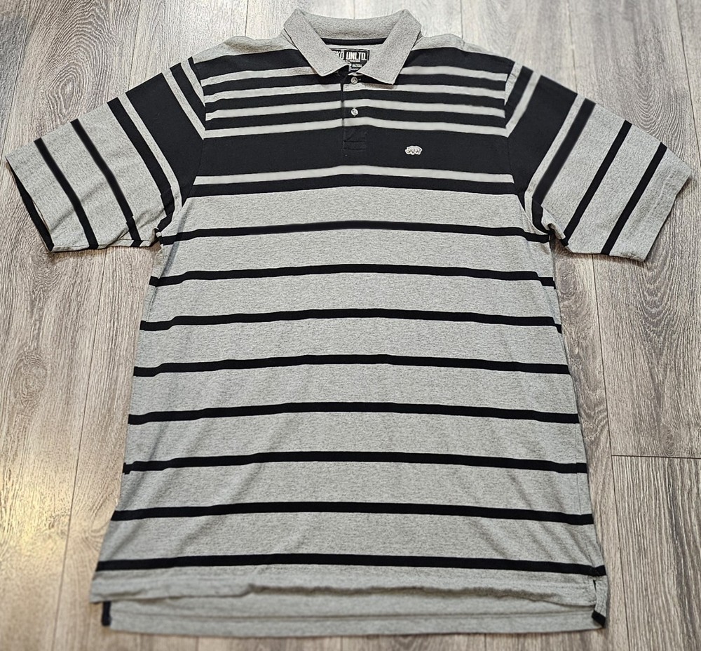 Vintage Y2K Ecko Unltd Short Sleeve Striped Polo Shirt Gray Black Men's Size XL