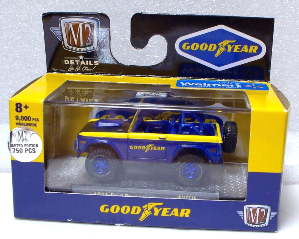 M2 Machines Blue Chase Goodyear 1971 Ford Bronco 1:64 Diecast