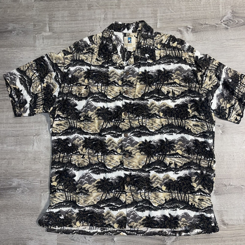 Vintage Kahala Shirt Mens XL Tree Print Hawaiian Linen Blend