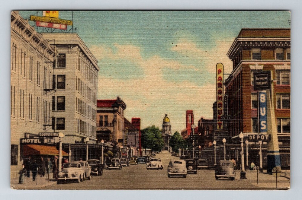 Cheyenne WY-Wyoming, Capitol Ave, Hotel, Theatre, c1952 Vintage Postcard