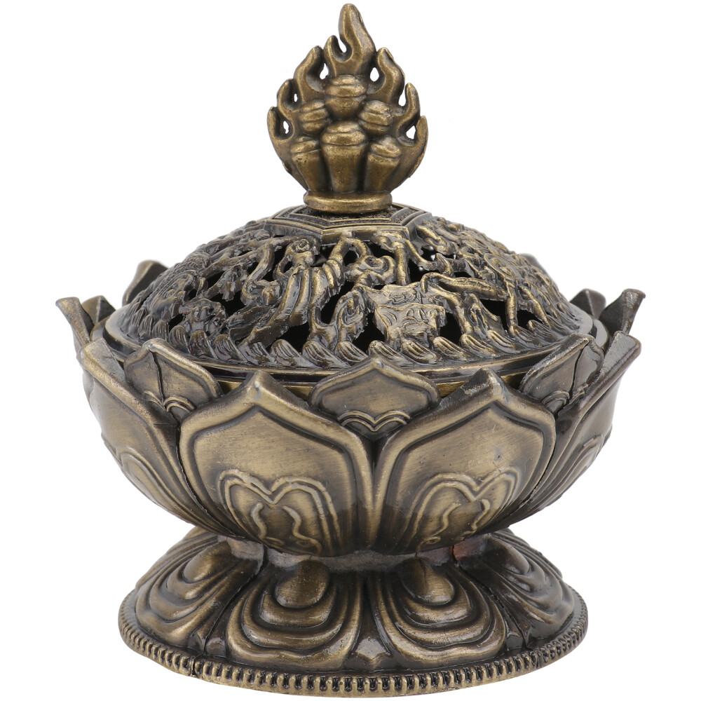 Lotus Design Copper Incense Burner Buddhist Office Spiritual Supplies Holder