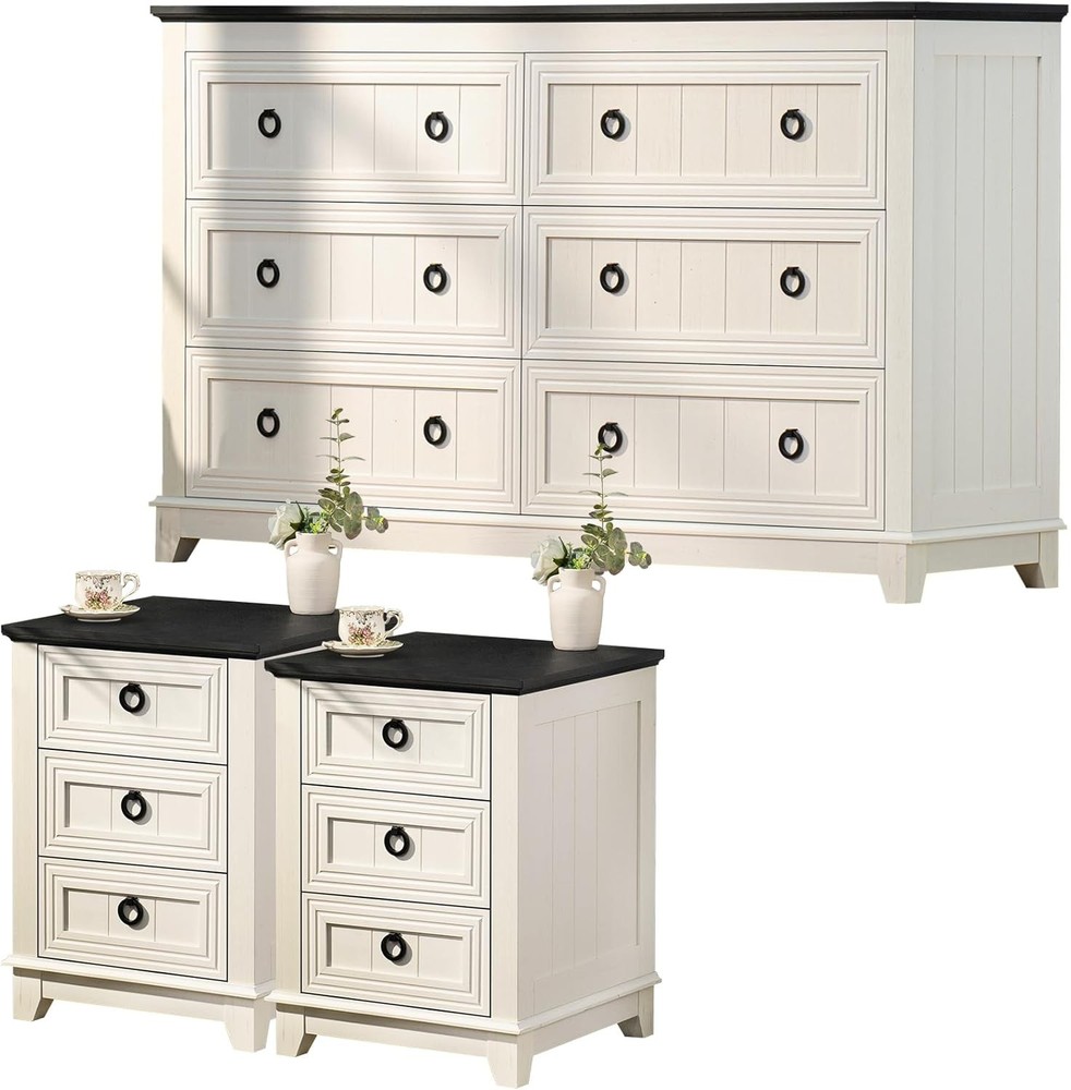 3-Piece Dresser and Nightstand Set with 6 Drawers & 2 Nightstands  