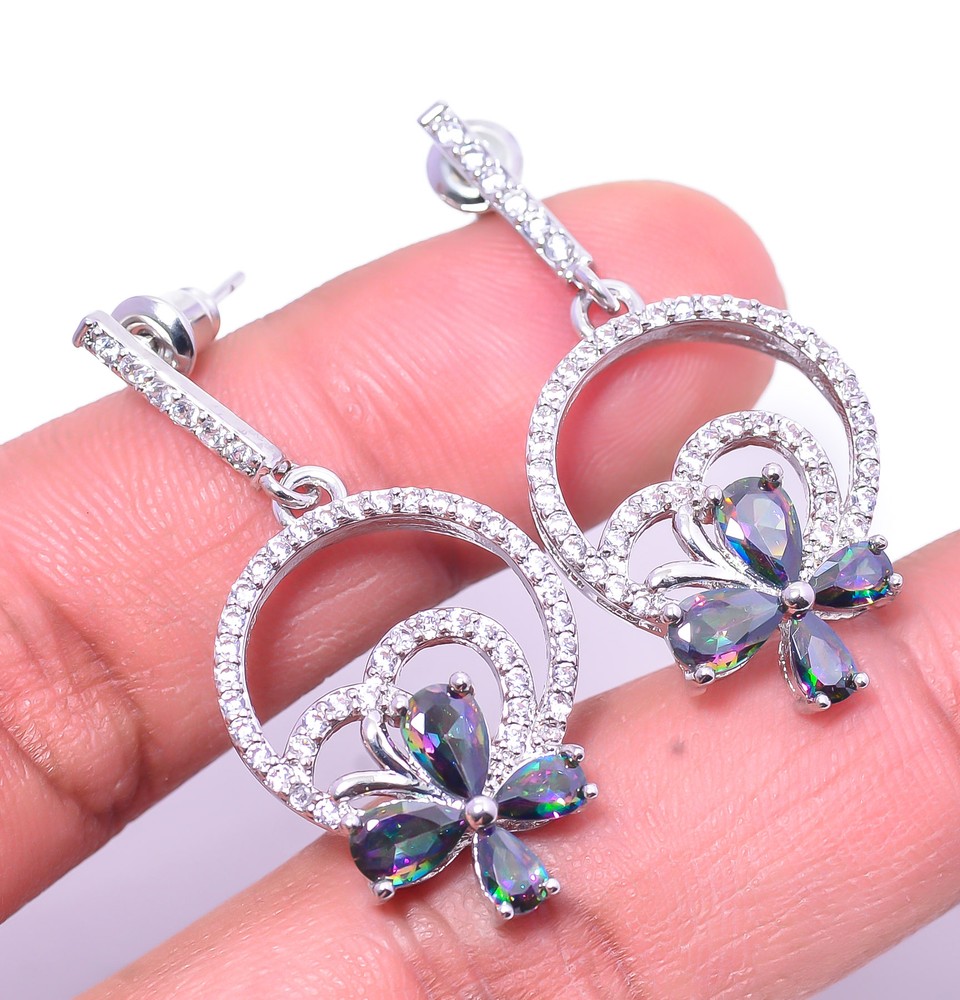 Rainbow Mystic Fire Topaz & Cubic Zirconia 925 Sterling Silver Earring 1.56