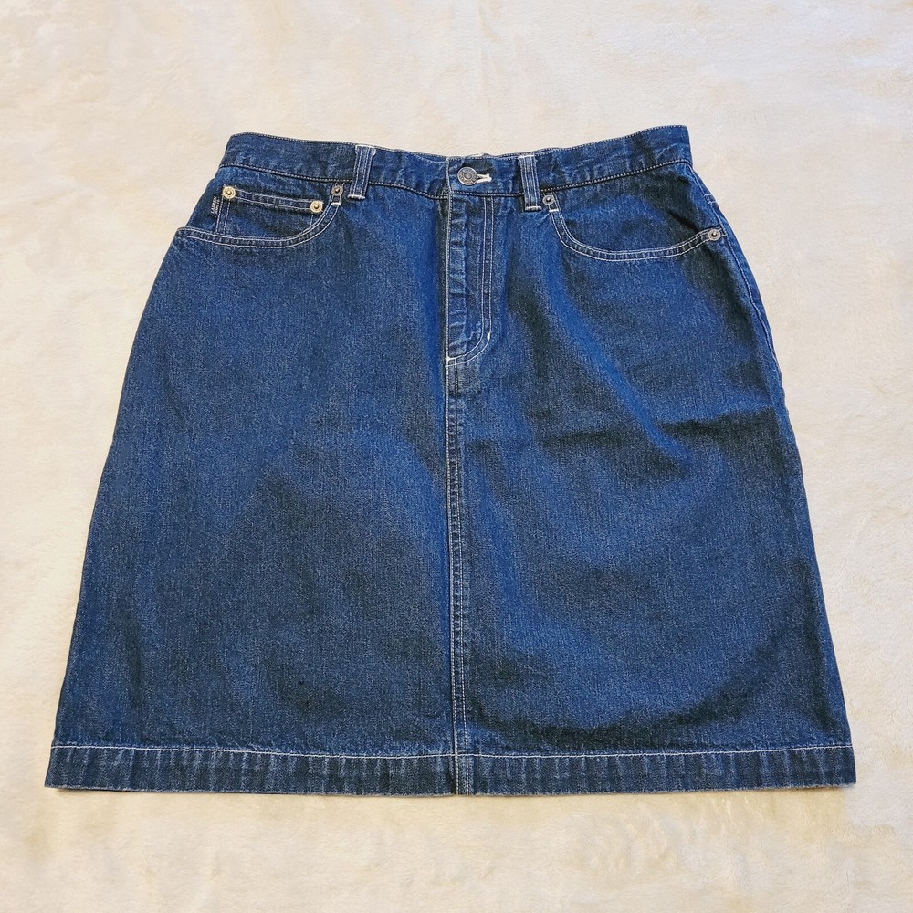 Lauren Ralph Lauren Jean Skirt Womens 10 Slit Dark Wash Blue Denim 100% Cotton