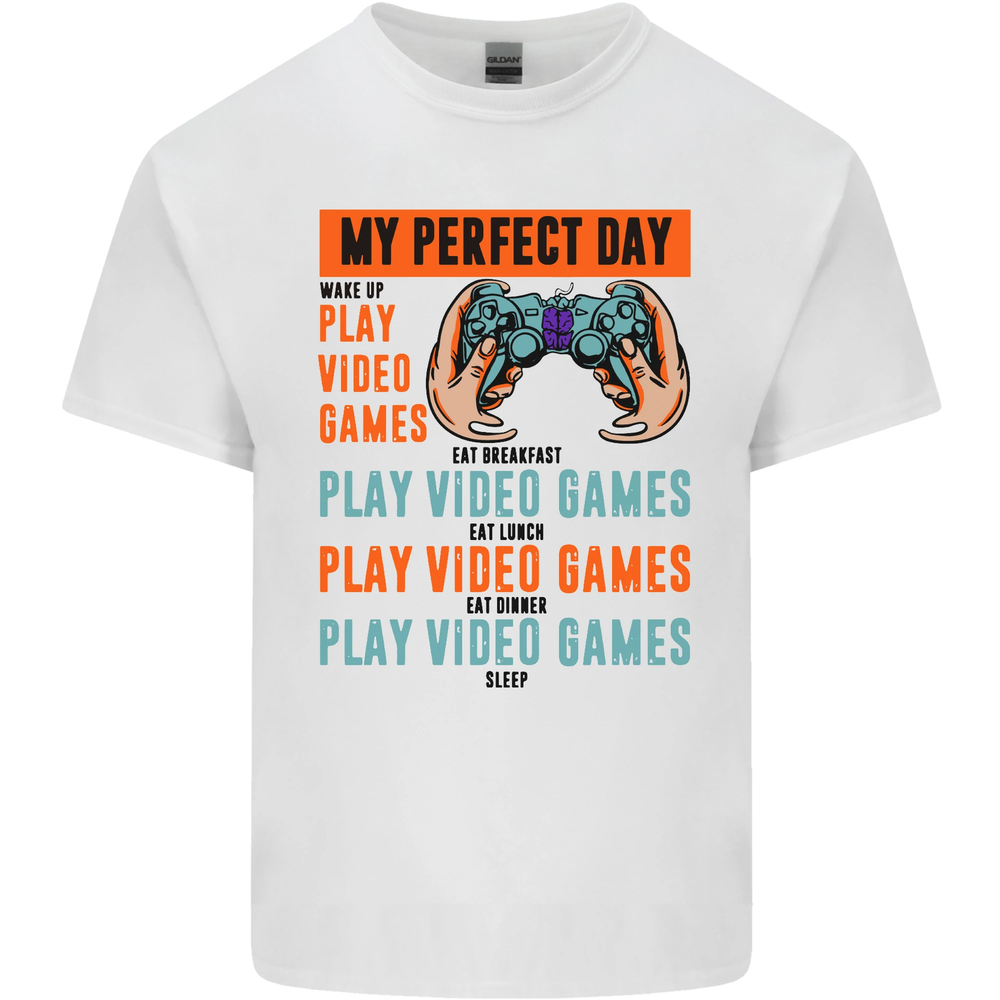 My Perfect Day Video Games Gaming Gamer Mens Cotton T-Shirt Tee Top