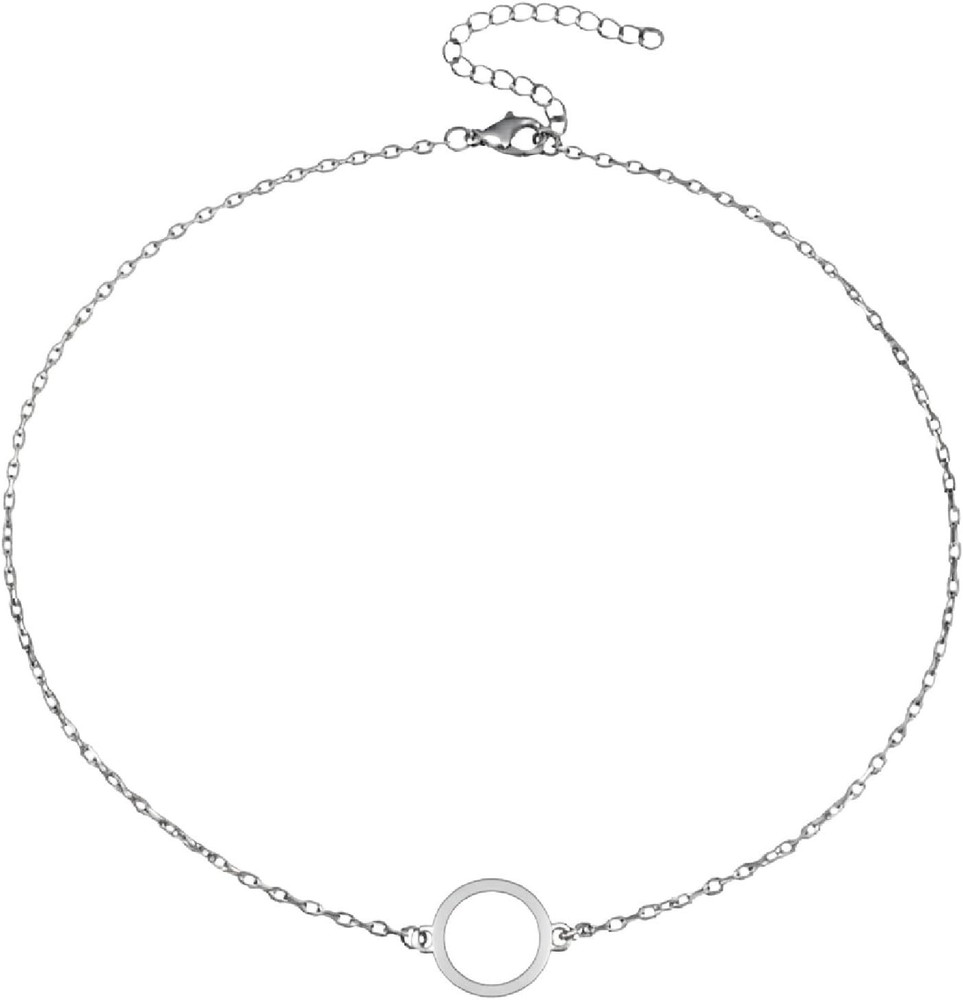 Stainless Steel Open Circle Dainty Choker, Handmade Adjustable Layering Necklace