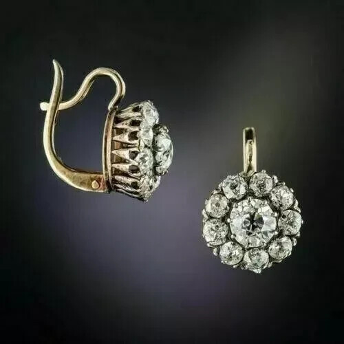 1.20Ct Round Cut Real Moissanite Halo Drop Dangle Earring 14K Yellow Gold Plated