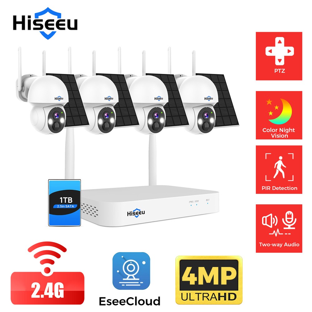 Hiseeu 4MP 10CH Solar WIFI Wireless Security Camera System Kit