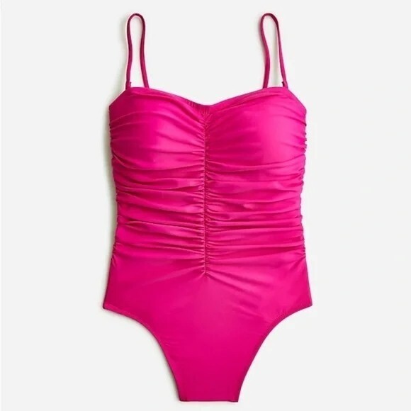 J. Crew Women Fuchsia Pink Ruched Sweetheart 1 Piece Swimsuit Beach Size 22 NWT
