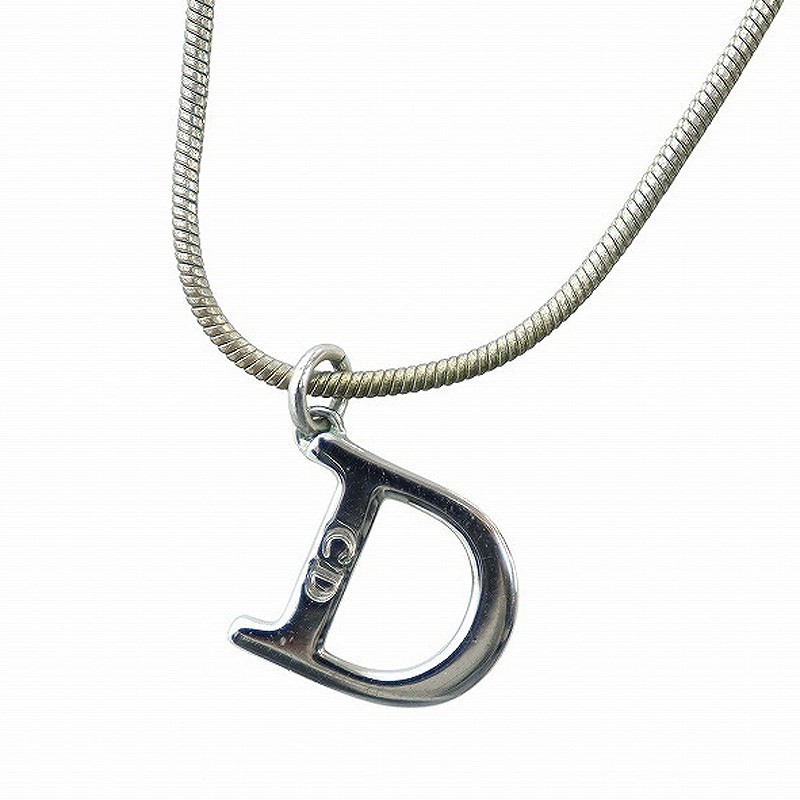 Christian Dior CD Logo Silver Pendant Necklace for Women Gy11