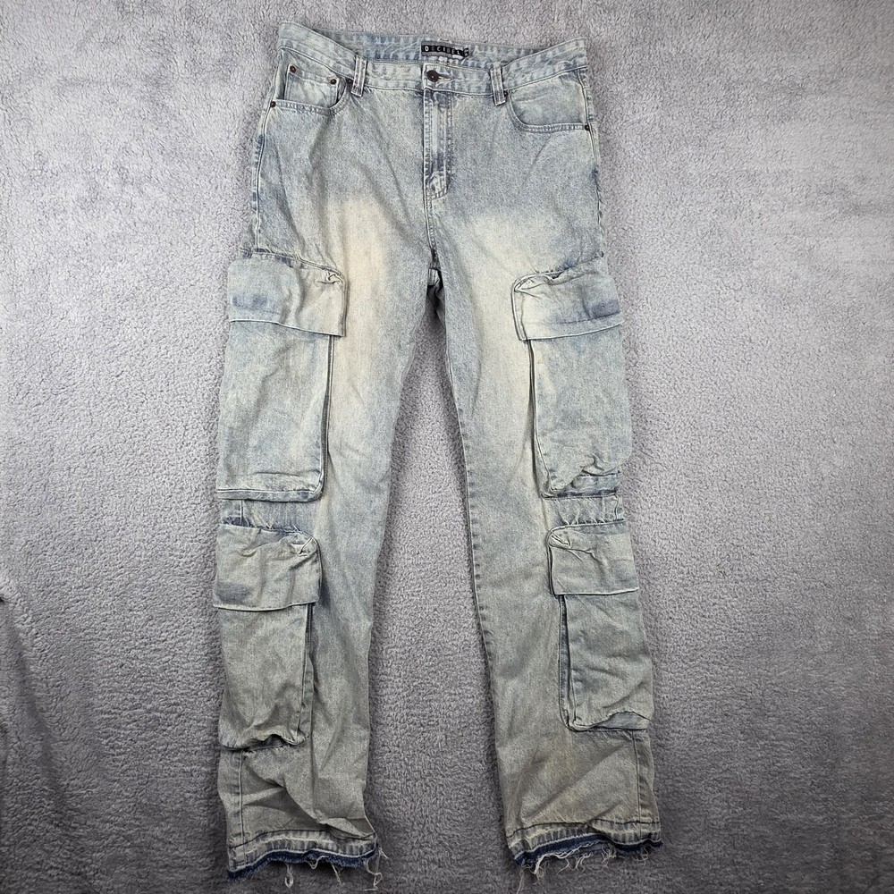 Decibel Jeans Mens 38x38 Light Wash Cargo Multi Pocket Acid Wash Utility Denim