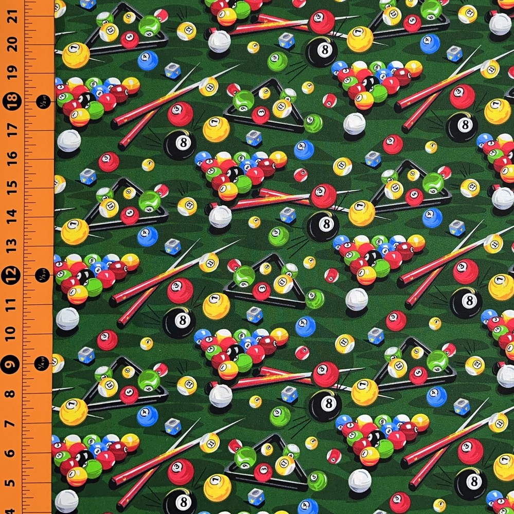 Fabric Traditions | Pool Table Gamer Ball & Cue Green | YARD