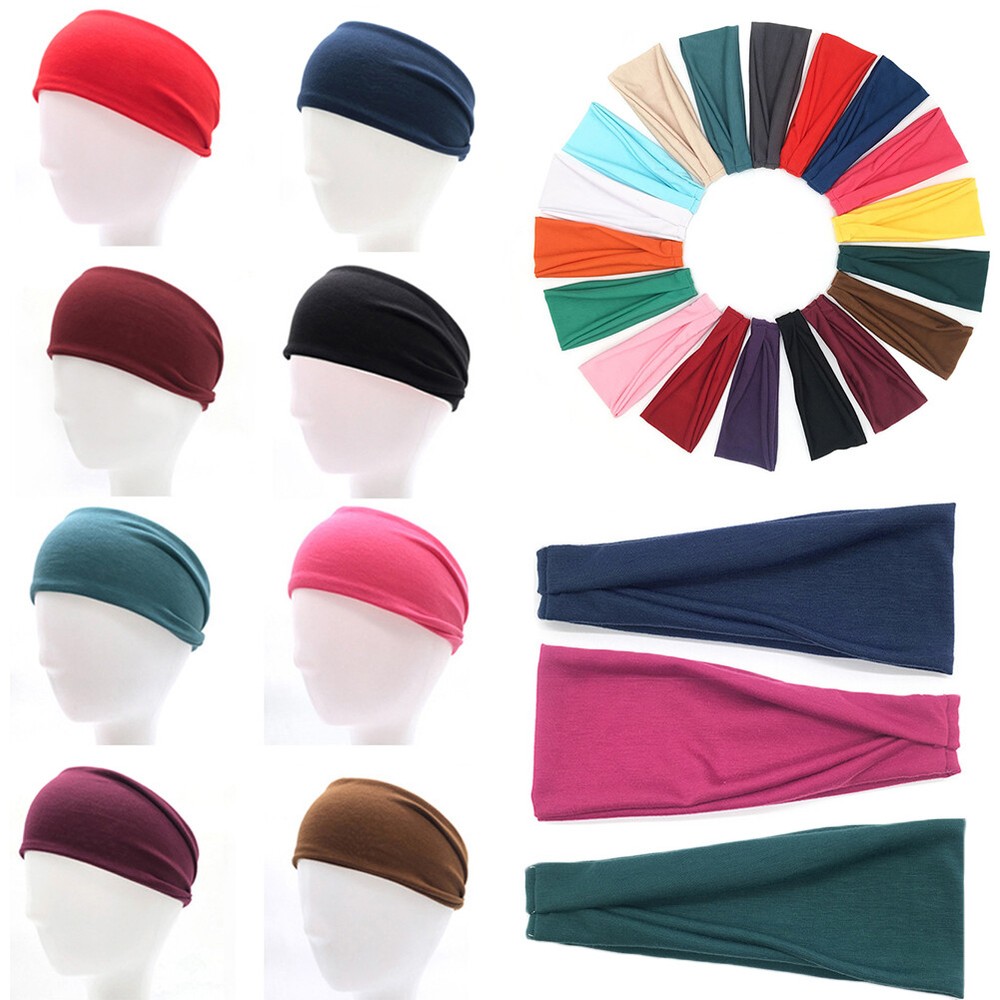 Men Women Wide Cotton Bandana Headband Hair Band Turban Sports Running Head Wrap