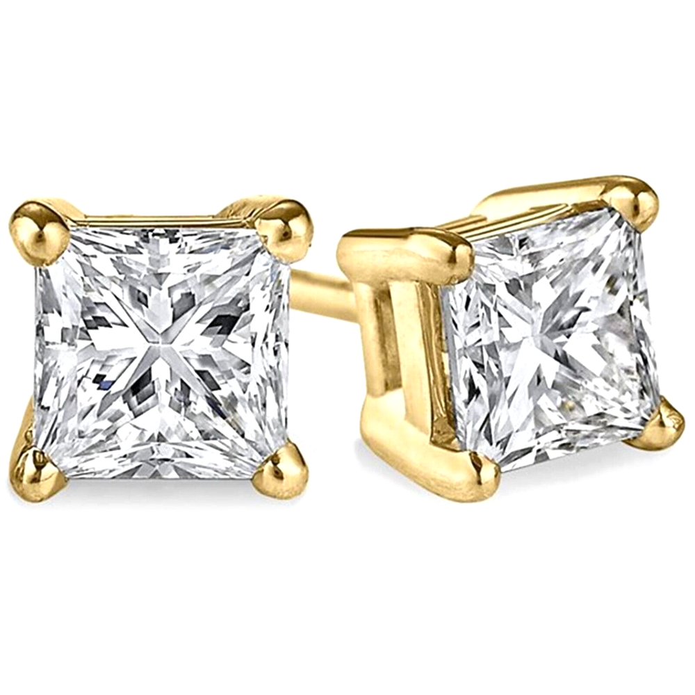 2 ct. White Sapphire Princess Studs - Yellow Gold plated 925 Silver
