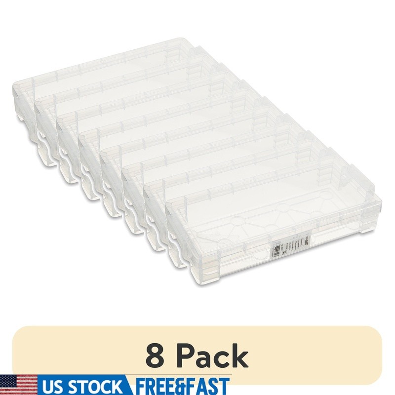 8-Pack Clear Plastic Storage Boxes Slim Organizer for Desktop School Office Supplies