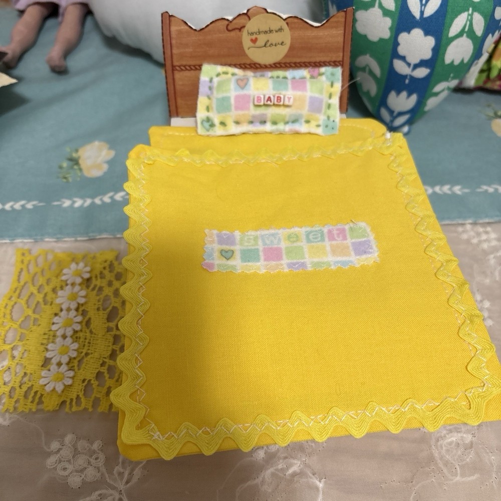 yellow mini 1:12 doll bedding set handmade new