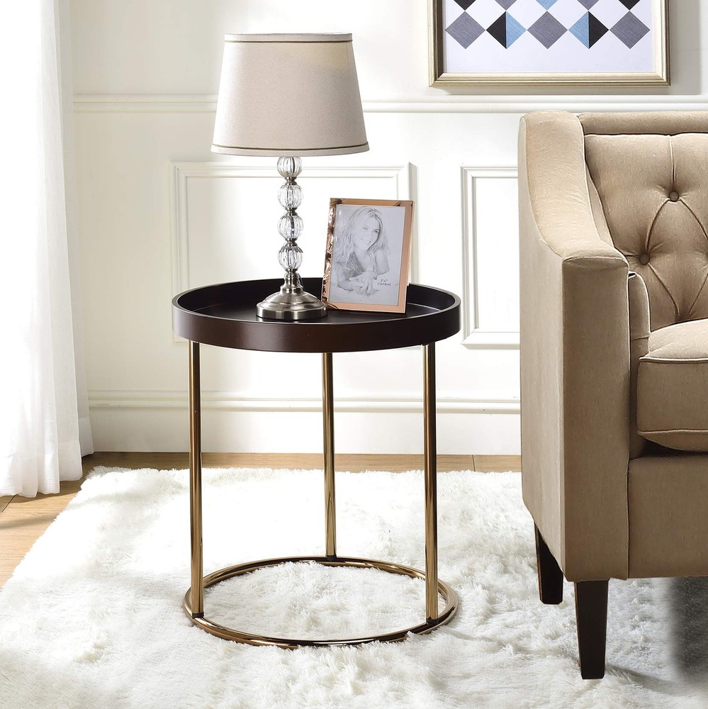 Genoa Round Espresso Metal Frame Tray Table