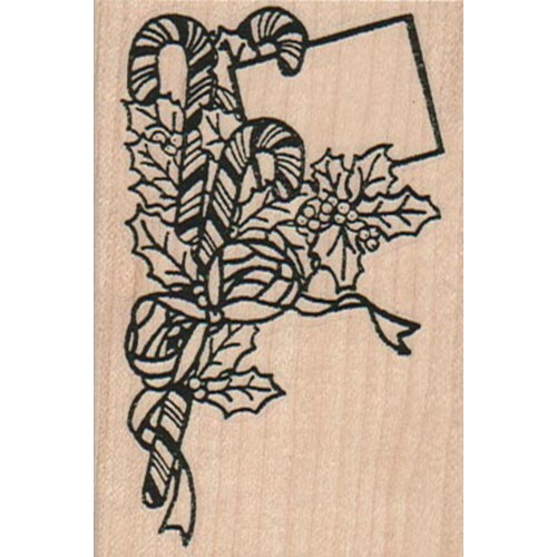 Gift Card RUBBER STAMP, Holly, Candy Cane, Christmas Stamp, Food, Holiday, Xmas-image