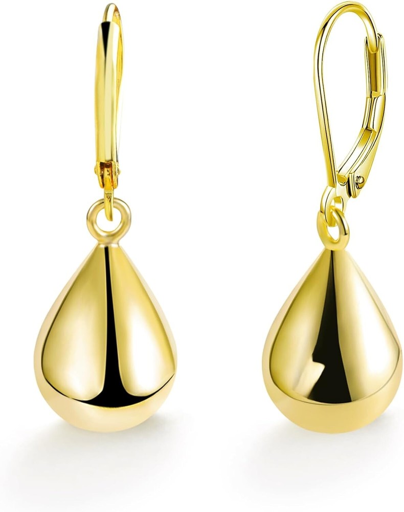 Teardrop Leverback Dangle Earrings for Women in 14K Gold Waterdrop Design