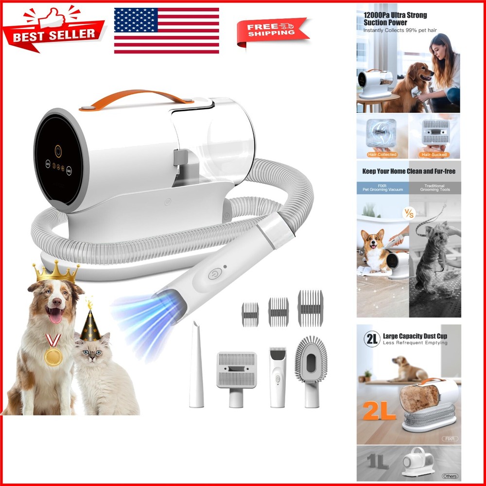 Lightweight Dog Grooming Vacuum with 5 Grooming Tools & Low Noise Technology