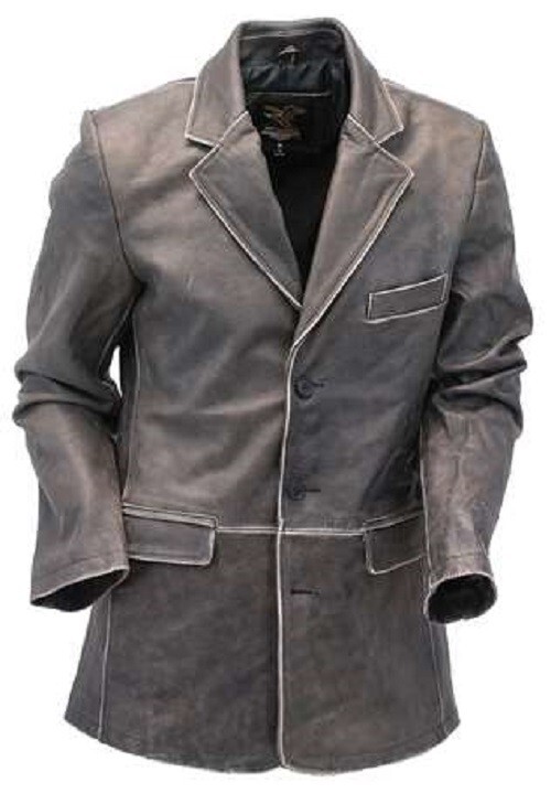Blazer de cuero rubuff negro de piel de cordero real para hombre con tres botones y abrigo de bolsillo MB10a