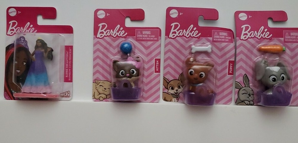 Barbie Pets Lot Of 3~Puppy, Bunny, & Kitten And Micro Rainbow Cove Princess New