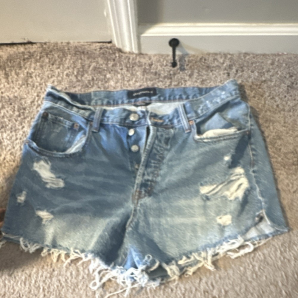 Zara Basic Women’s Light Wash Distressed Cut Off Denim Shorts 14 Mid Rise