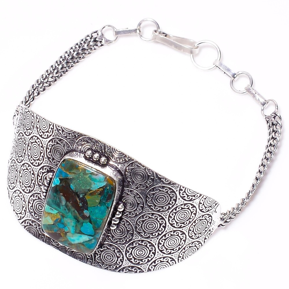 Cyber Monday Sale Chrysocolla Stone Wife Vintage Wedding Promise Cuff 925 Silver-image