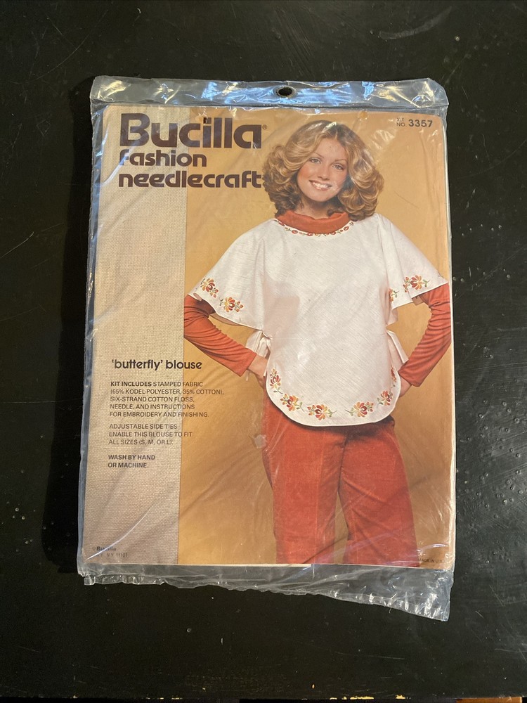VTG 70s Bucilla Butterfly Blouse Needlecraft Kit 3357 New Sealed