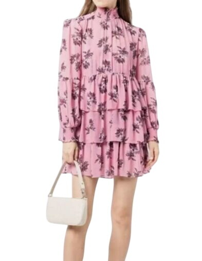 Cinq À Sept Womens Tiered Ruffle Floral Dress Size 6 Pink Sand Multi MSRP $395
