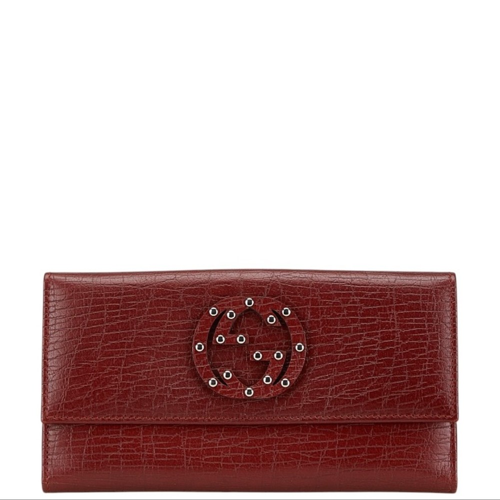 Gucci Interlocking G Stud Bi-Fold Leather Wallet in Red Authentic Luxury