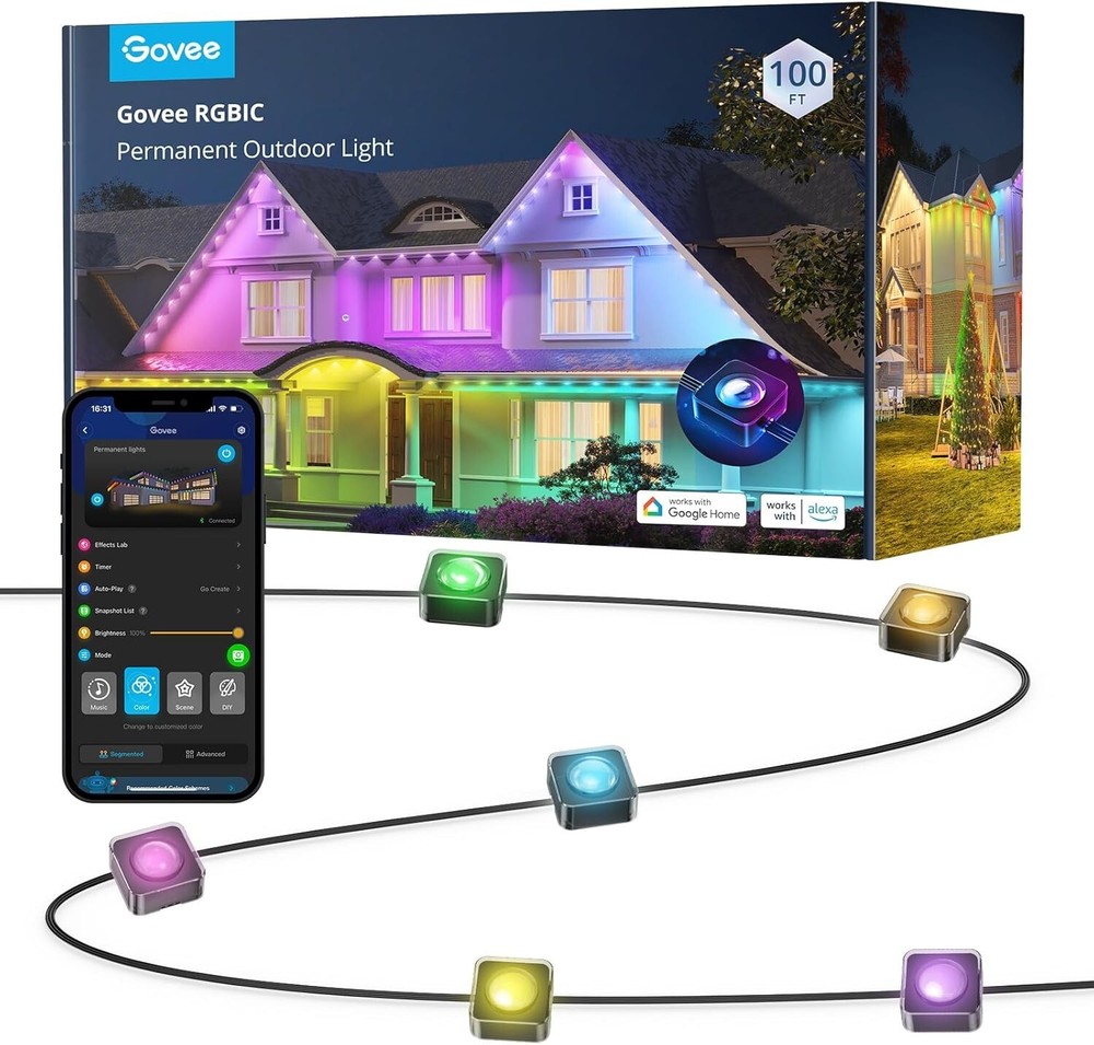 Govee Permanent Outdoor Lights, Smart RGBIC Outdoor Decor with 75 Scene, Black