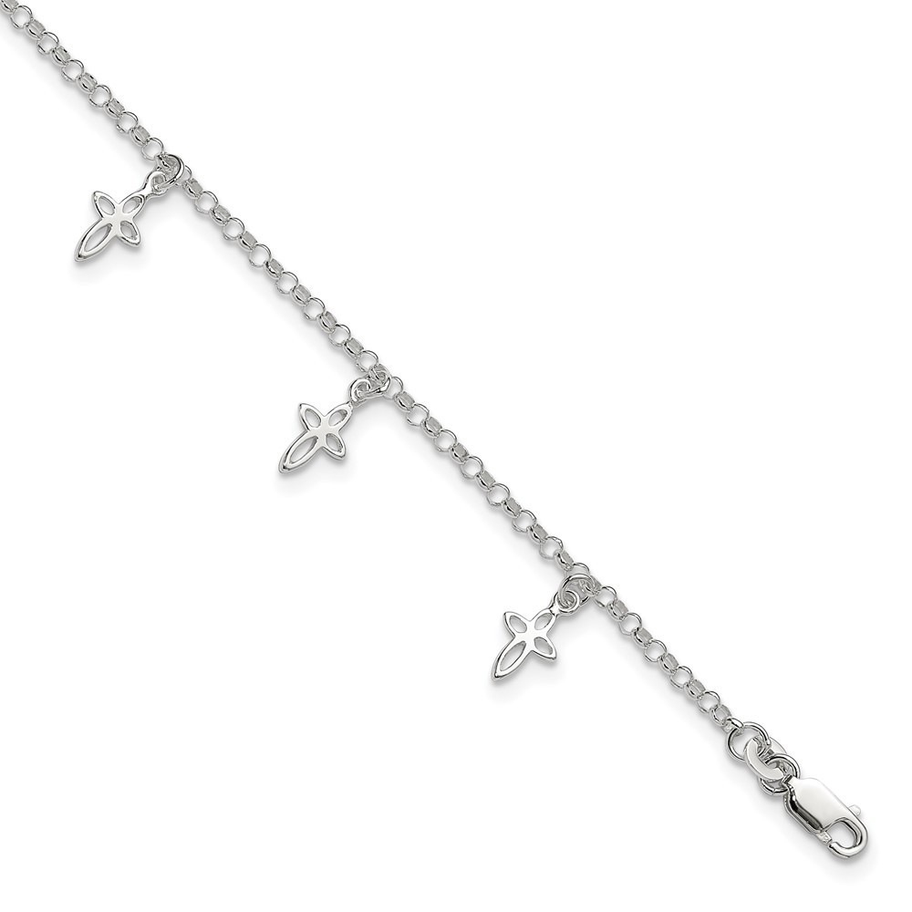 Sterling Silver Women's 10 Inch Cross Anklet 3.24 Grams