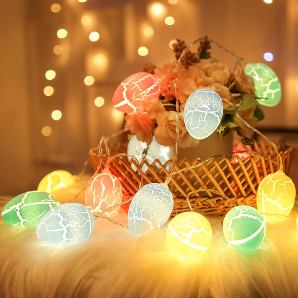 20 Pcs 9.84 Ft Battery-Powered Rainbow Cracked Easter Egg String Lights