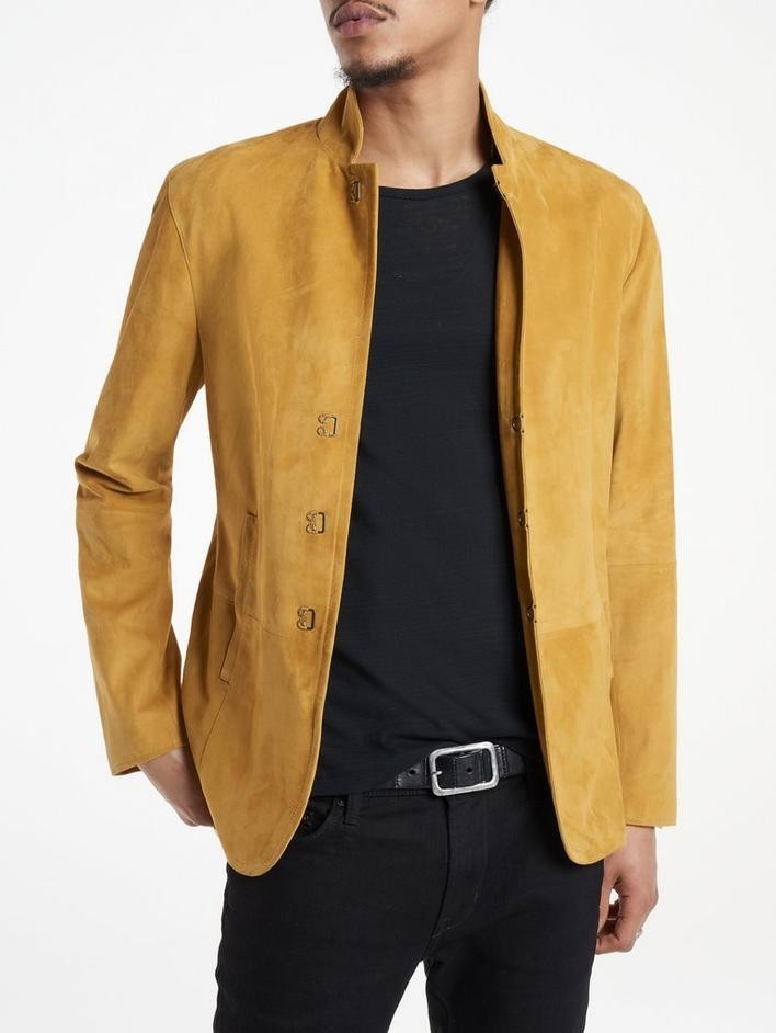 Men's Yellow Bomber Leather Jacket - Pure Suede Aviator Coat