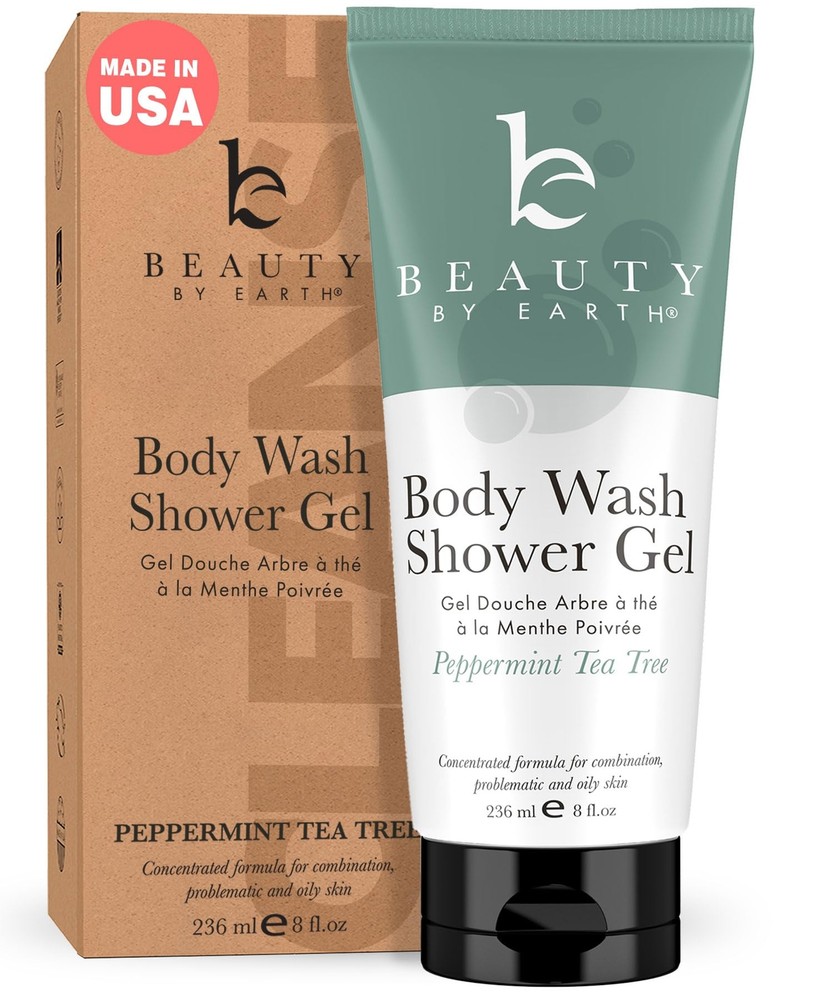 Beauty by Earth Peppermint Tea Tree Oil Shower Gel Body Wash - Made in USA wi...