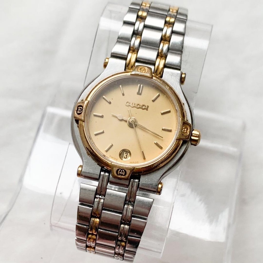Vintage GUCCI 9000L 25mm Gold Day Date Quartz Women's Watch