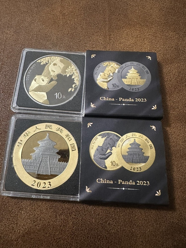 2023 Gold and Black Ruthenium China Silver Panda 10y Coin Set (2)