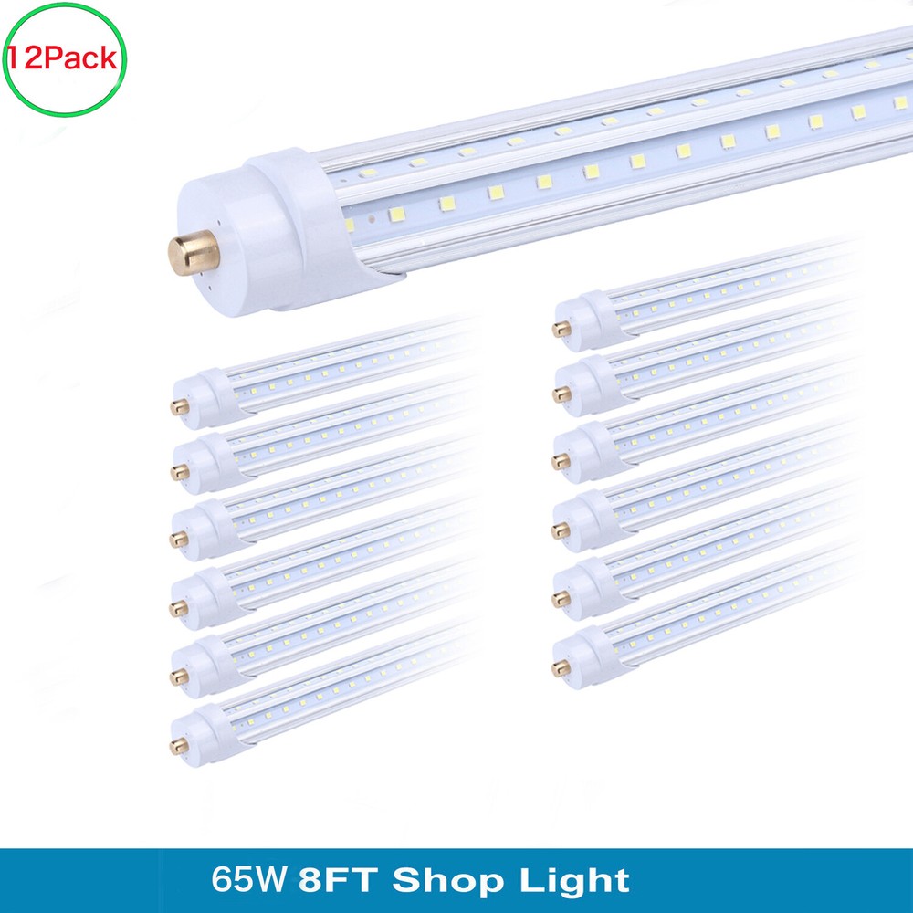 12Pcs 8FT Led Tube Light T8 T12 Single Pin 8 Foot Led Shop Light 65W FA8 6000K