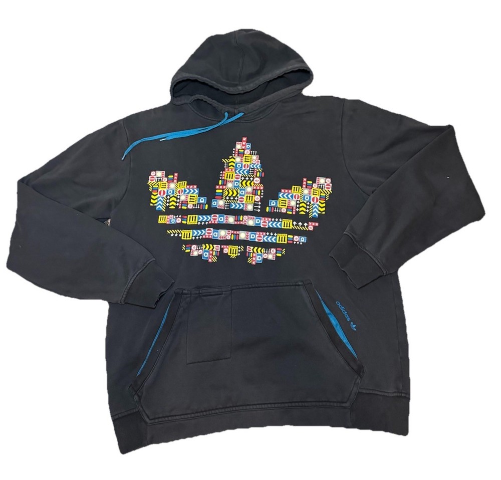 Vintage Adidas y2k hoodie sweatshirt big logo road signs Size Large