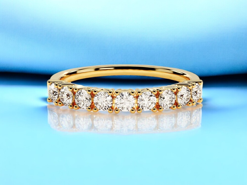 14K Solid Gold Half Eternity Diamond Band Ring with 0.45CTW 9 Natural Diamonds