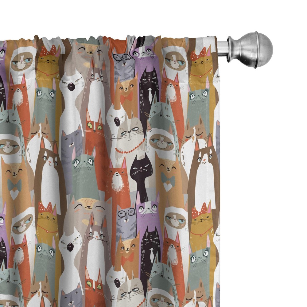 Cat Curtains, Kitty Characters Pattern with Funny Expressions Cheerful Humoro...