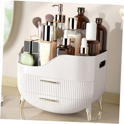 Makeup Organizer for Vanity, Large Capacity Skincare Cosmetic Organizer White