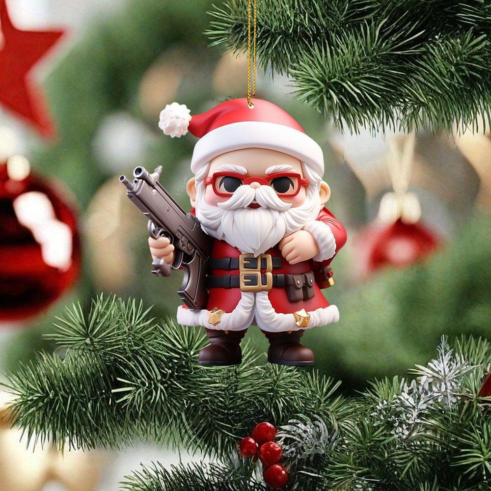 Santa Christmas Tree Ornaments Acrylic Machine Gun Santa Claus Hanging Decor