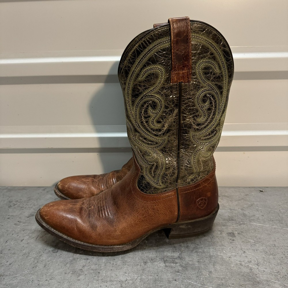 Ariat Mens 9D Western Cowboy Boots in Brown Green Leather Pull On Style