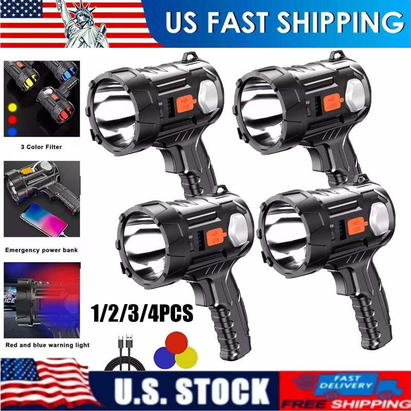 1-4PCS Solar/USB Super Bright Rechargeable LED Spotlight Flashlight Searchlights