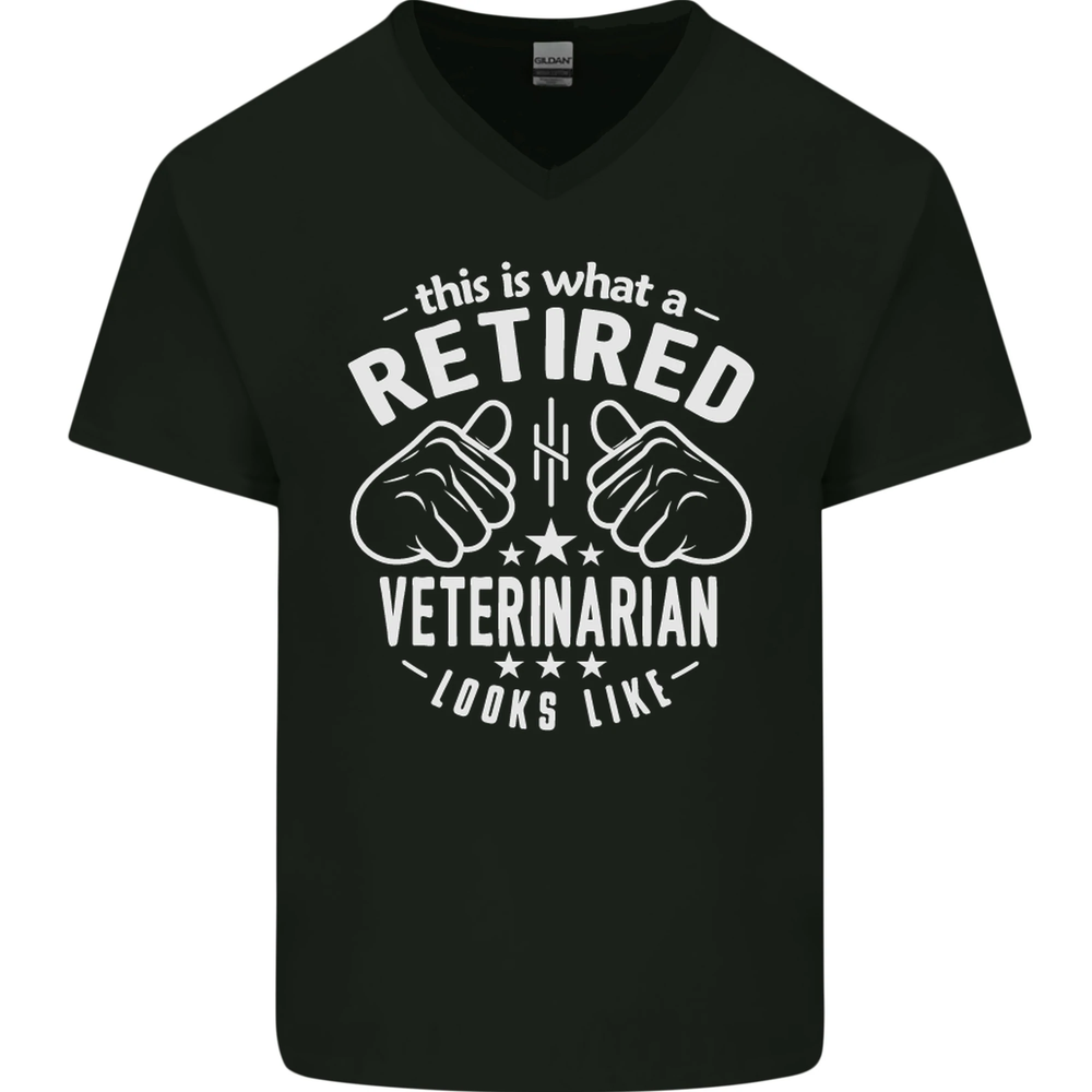 Retired Veterinarian Graphic Mens V-Neck Cotton Tee